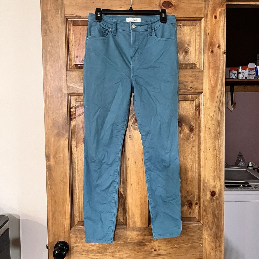 Zenana Women’s Dusty Teal Pants Sz M Stretchy High Rise Boho